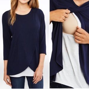 Motherhood Maternity Nursing Tulip Layer Tunic Top Navy & Heathered Gray SZ XL